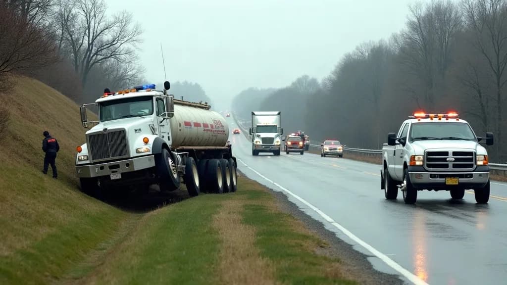 Editorial illustration for: Driver hurt after water truck rolls off I-81 in Homer