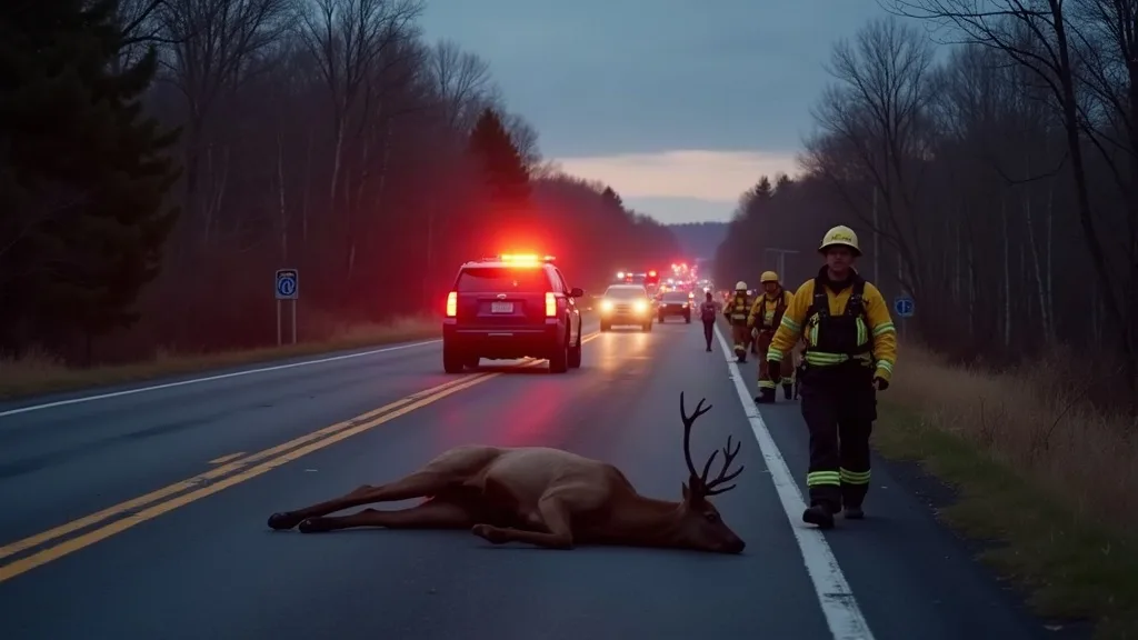 Editorial illustration for: Potsdam man injured while removing deer from Route 56 in Norfolk